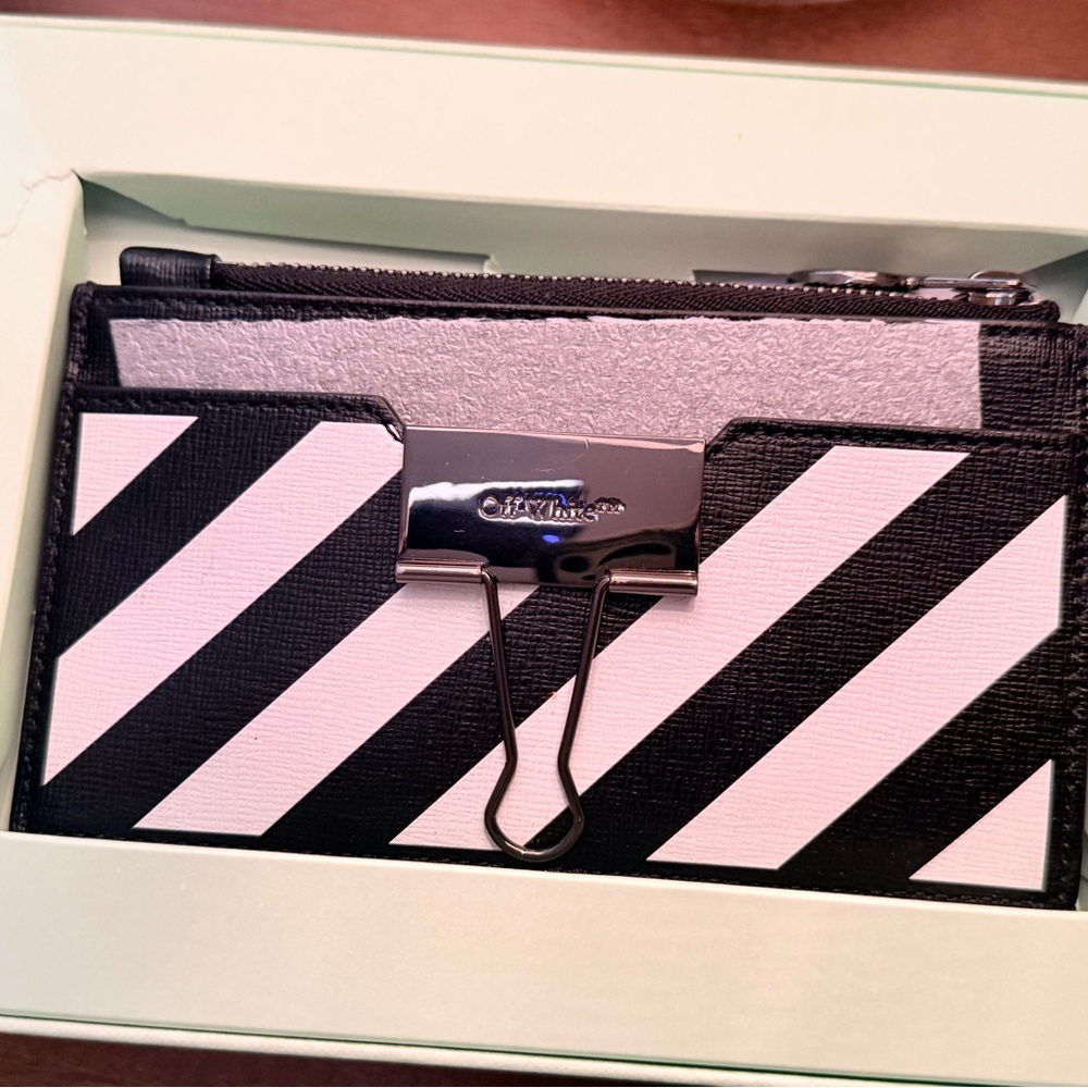 Off-White Black and White Diagonal Stripe Card Holder
